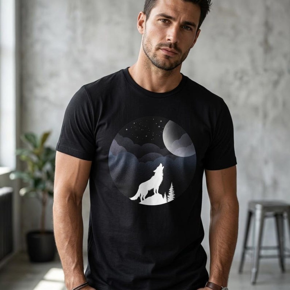 Wolf Howling Moon Shirt, Midnight Wolf Tee, Wolf Lover Gift, Nature Night Sky